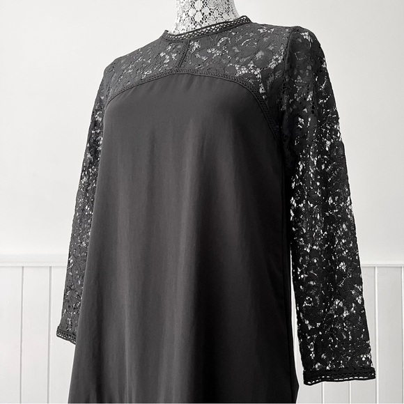 Zara Black Long Sleeve Lace Keyhole Back Mini Dress Size XS - Picture 4 of 15